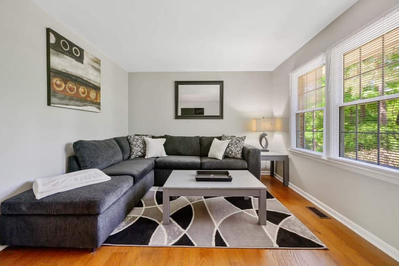 Bright furnished living room in a Carolina Furnished Rentals home